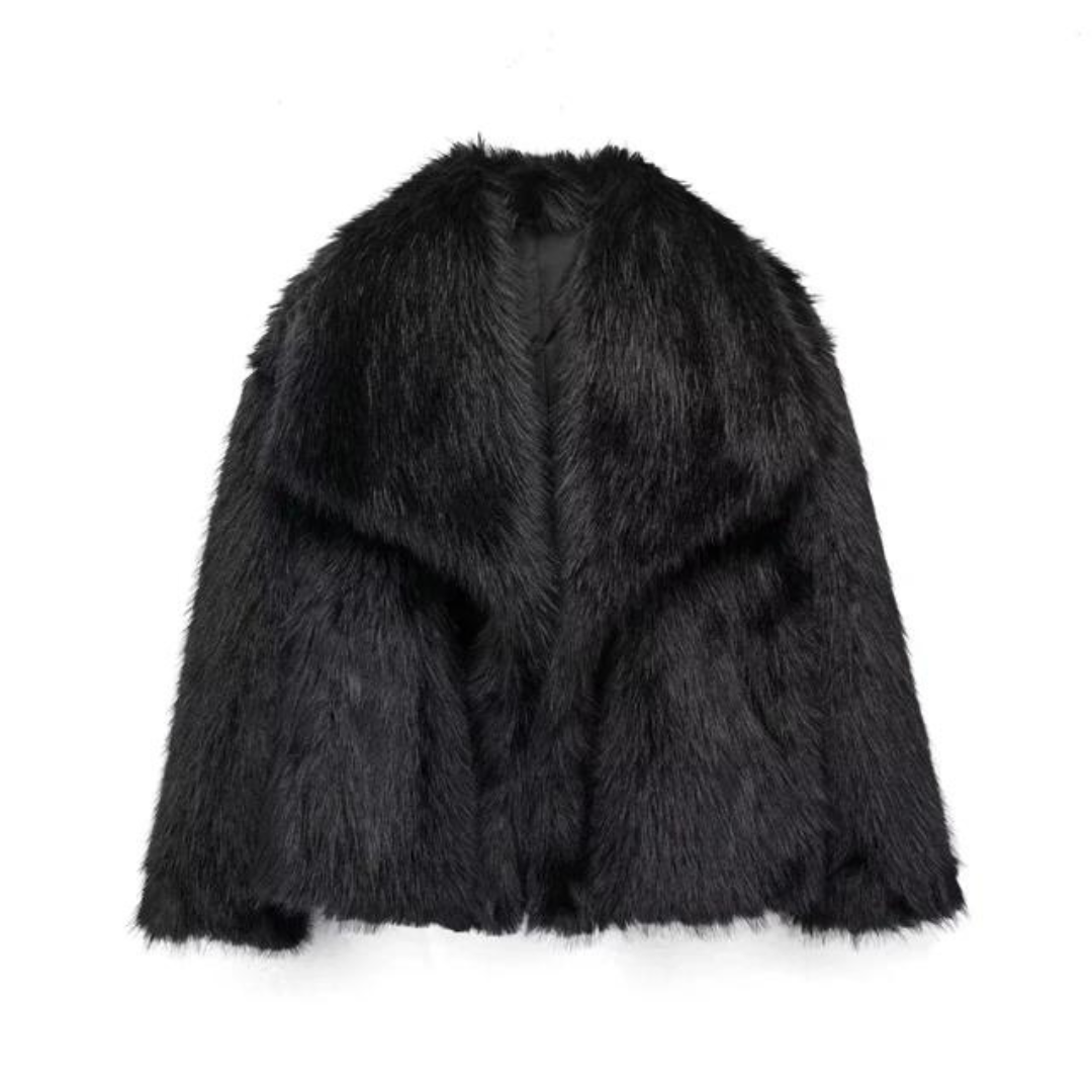 Black fluffy jacket on a white background