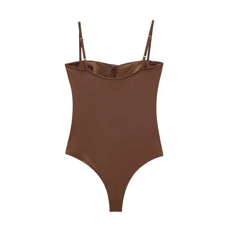 Brown bodysuit with thin straps on a white background