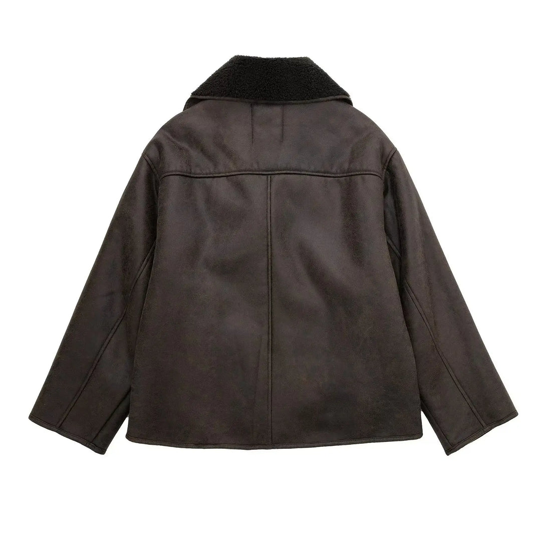 Brown leather jacket with black interior on a white background